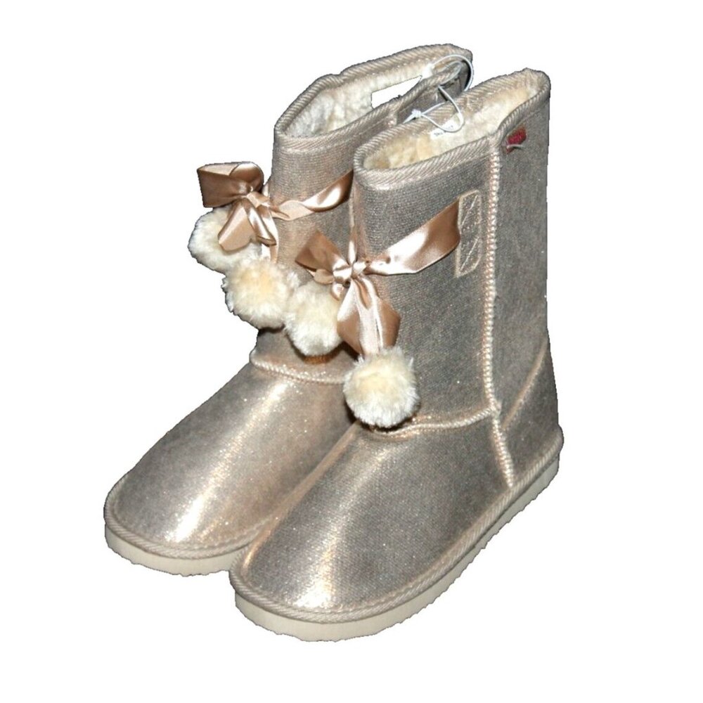 Josmo Little Girls Youth Winter Fashion Boots Gold Faux Fur Slip On Sz 2 NWT